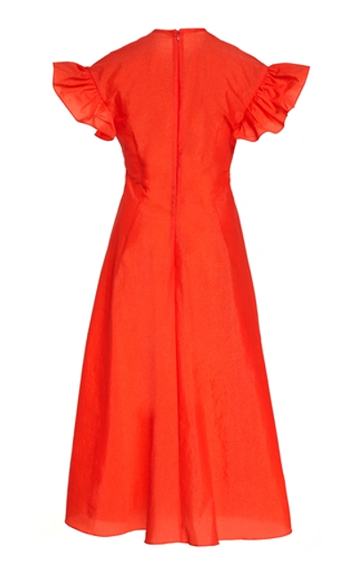 Shop Beaufille Dorado Ruffle-sleeve Crepe Midi Dress In Orange