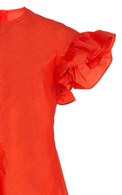 Shop Beaufille Dorado Ruffle-sleeve Crepe Midi Dress In Orange