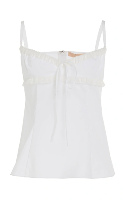 Shop Brock Collection Ruffle-trimmed Cotton-blend Top In White