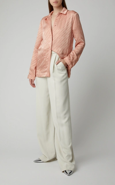 Shop Off-white Logo-print Belted Satin Pajama Shirt In Pink