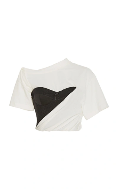 Shop Alexander Wang Asymmetric Stretch-cotton Bustier Top In Black/white