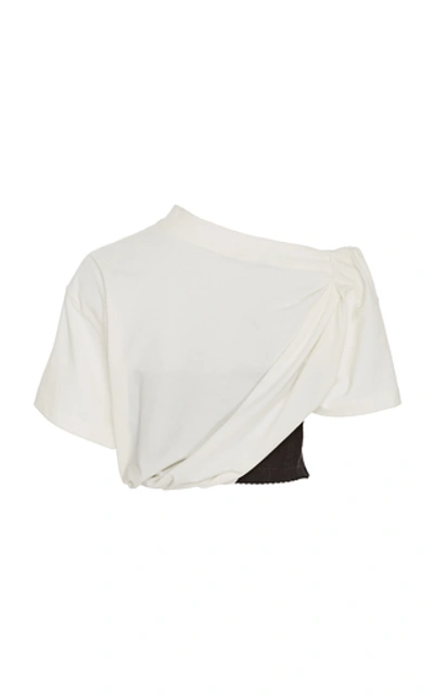 Shop Alexander Wang Asymmetric Stretch-cotton Bustier Top In Black/white