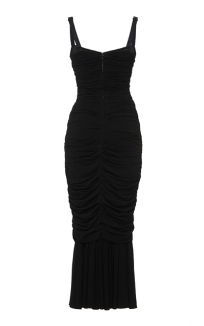 Shop Dolce & Gabbana Ruched Stretch-crepe Midi Dress In Black