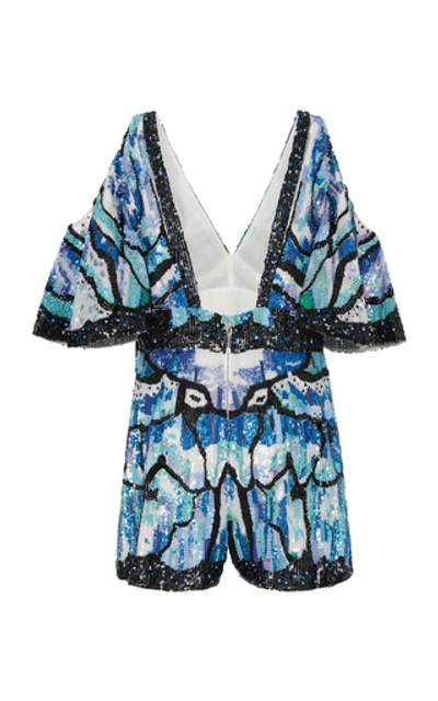 Shop Zuhair Murad Cold-shoulder Embroidered Silk-blend Jumpsuit In Print