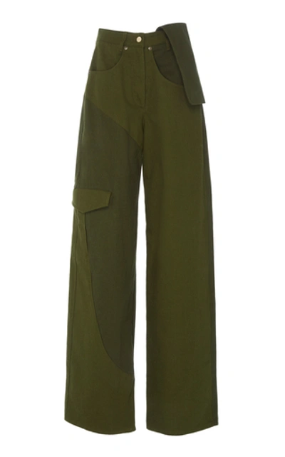 Shop Jacquemus Le Jean De Nimes Two-tone Cotton-twill Wide-leg Pants In Green