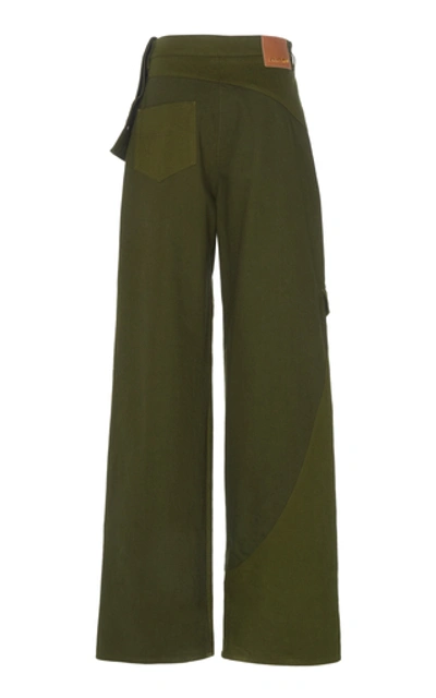 Shop Jacquemus Le Jean De Nimes Two-tone Cotton-twill Wide-leg Pants In Green