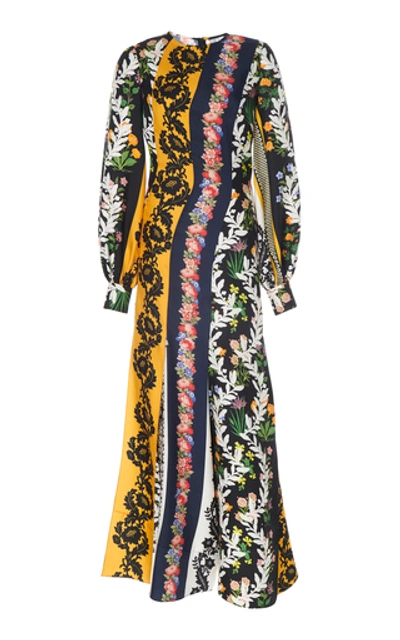 Shop Oscar De La Renta Floral-print Silk-crepe Midi Dress In Multi