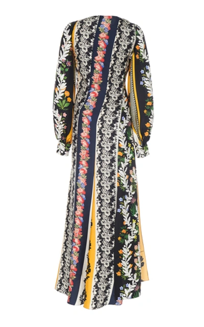 Shop Oscar De La Renta Floral-print Silk-crepe Midi Dress In Multi