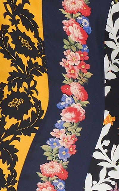 Shop Oscar De La Renta Floral-print Silk-crepe Midi Dress In Multi