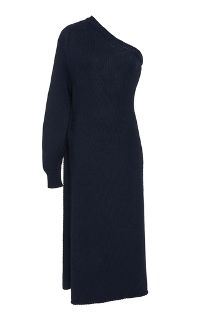 Shop Rosetta Getty One-shoulder Ribbed-knit Tunic In Navy