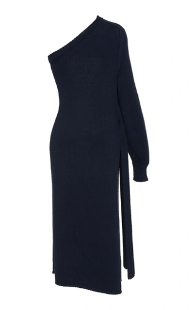 Shop Rosetta Getty One-shoulder Ribbed-knit Tunic In Navy