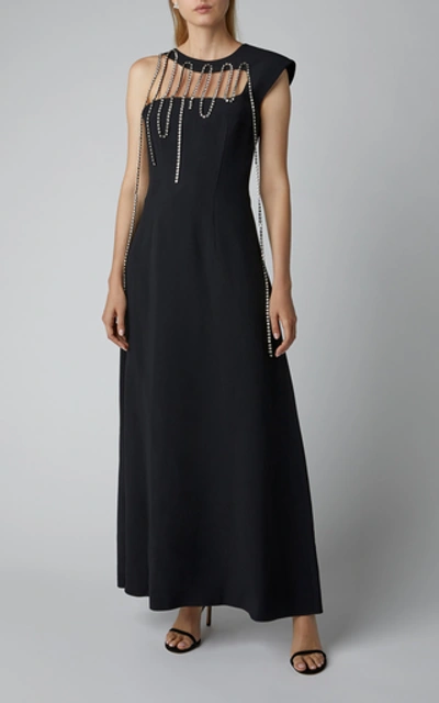 Shop Christopher Kane Crystal-embellished One-shoulder Crepe Gown In Black