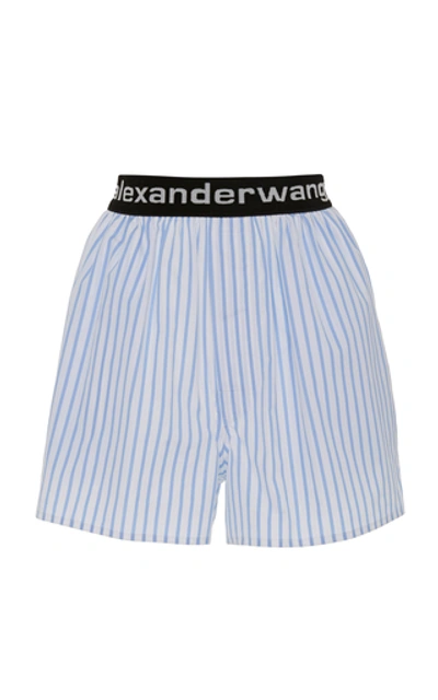 Shop Alexander Wang Logo-embroidered Striped Cotton-poplin Shorts In Blue