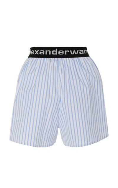 Shop Alexander Wang Logo-embroidered Striped Cotton-poplin Shorts In Blue