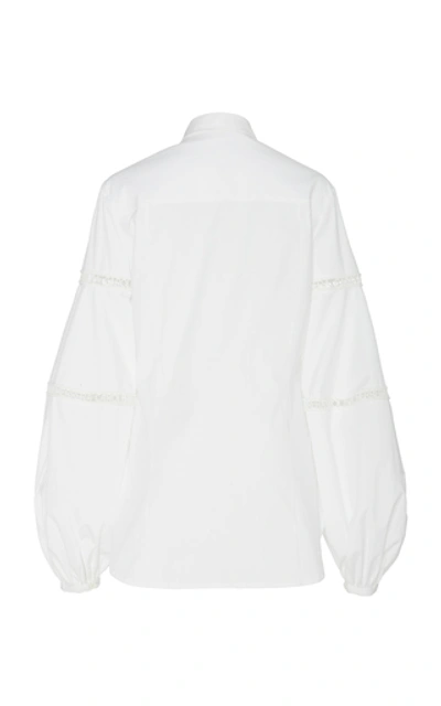 Shop Carolina Herrera Lace-trimmed Stretch Cotton-blend Shirt In White