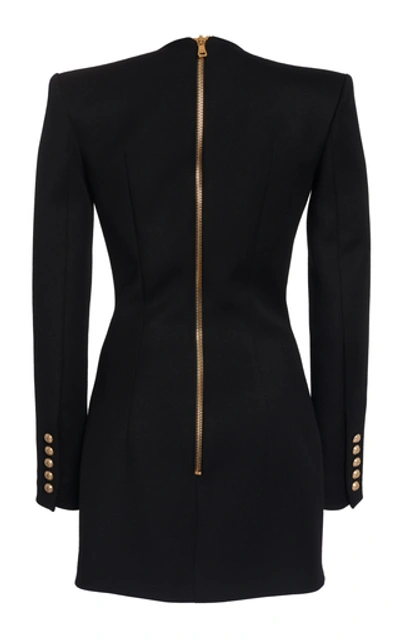Shop Balmain Structured Buttoned Cotton Wrap Dress In Black