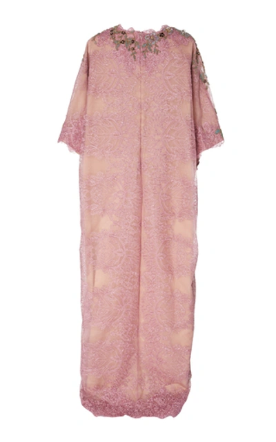 Shop Marchesa Exclusive Embellished Lace Caftan In Purple