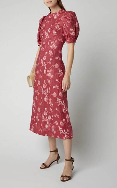 Shop Sea Monet Floral-print Cotton-poplin Midi Dress In Red