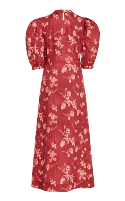 Shop Sea Monet Floral-print Cotton-poplin Midi Dress In Red