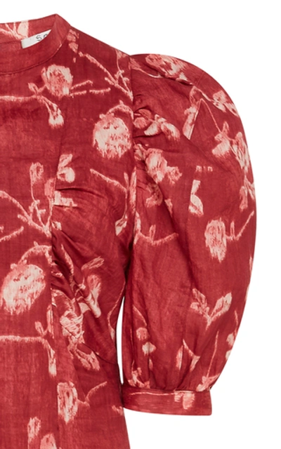 Shop Sea Monet Floral-print Cotton-poplin Midi Dress In Red