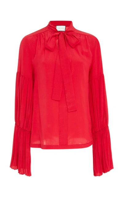 Shop Alexis Tobit Pleated Silk Top In Red