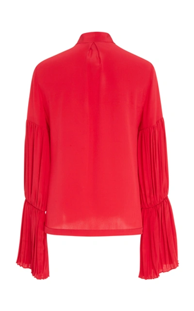 Shop Alexis Tobit Pleated Silk Top In Red