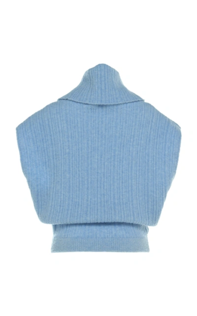 Shop Jacquemus La Maille Aube Cropped Turtleneck Sweater In Blue