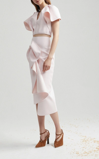 Shop Acler Crawford Asymmetric Gathered Crepe De Chine Midi Skirt In Pink