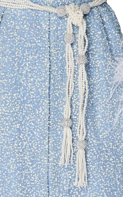 Shop Markarian Exclusive Maya Sequin Feather Sleeve Caftan Robe In Blue