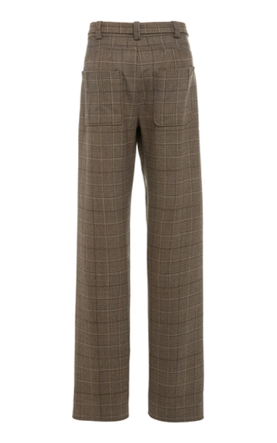 Shop Proenza Schouler Belted Checked Wool-blend Straight-leg Pants In Brown