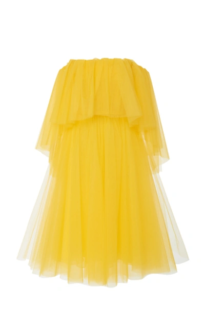 Shop Carolina Herrera Off-the-shoulder Tulle Midi Dress In Yellow