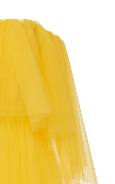 Shop Carolina Herrera Off-the-shoulder Tulle Midi Dress In Yellow