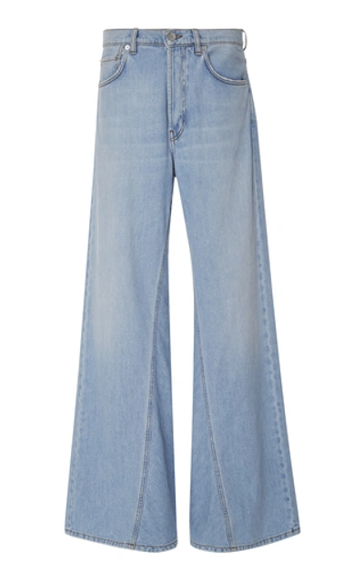 Shop Ganni High-rise Bleach Wide-leg Jeans In Light Wash