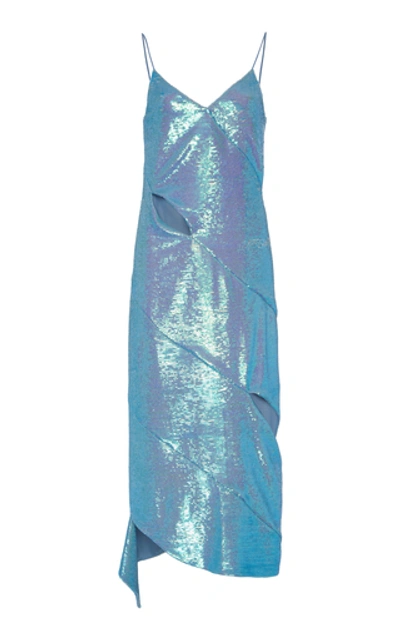 Shop Off-white Sequined Paillettes Cutout Dress In Blue