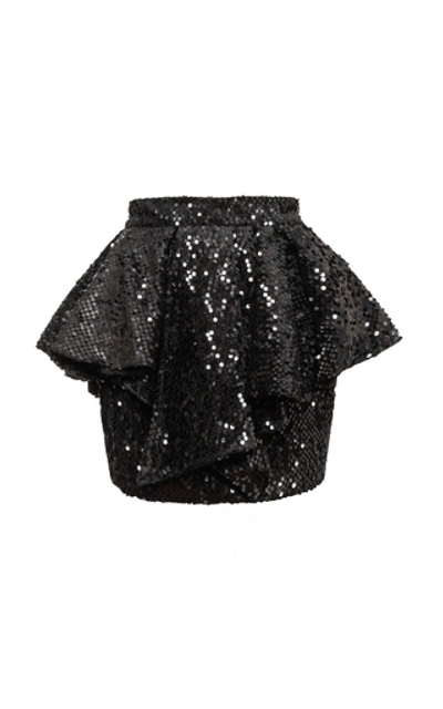 Shop Alexandre Vauthier Sequin-embellished Ruffled Mini Skirt In Black
