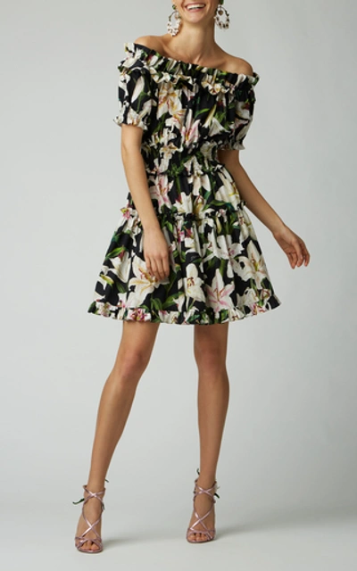 Shop Dolce & Gabbana Off-the-shoulder Floral-print Cotton-poplin Mini Dress