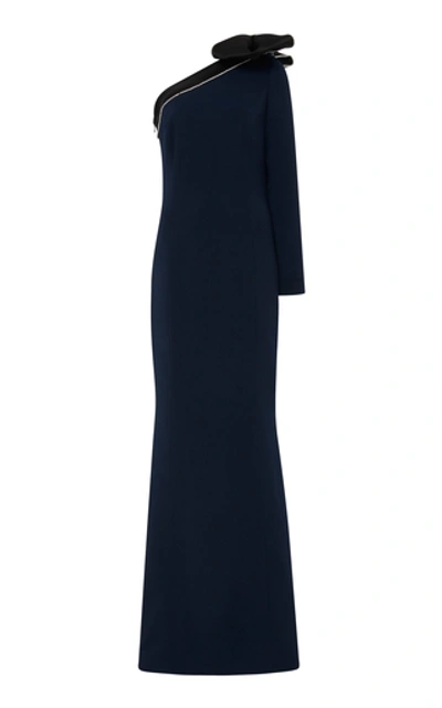 Shop Elizabeth Kennedy One-shoulder Crepe Gown In Blue