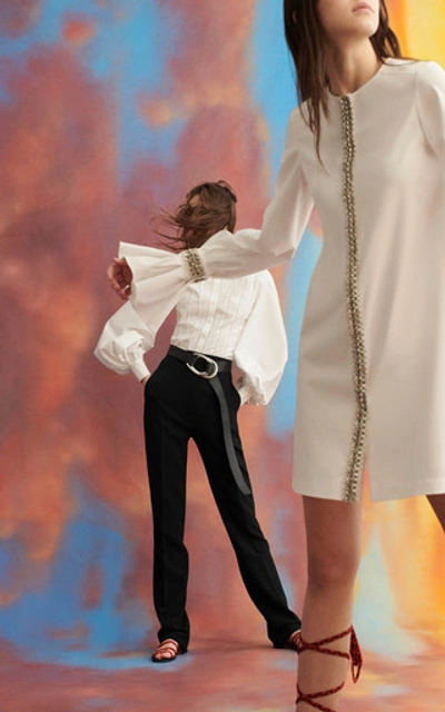 Shop Carolina Herrera Pinstriped Cotton-blend Top In White
