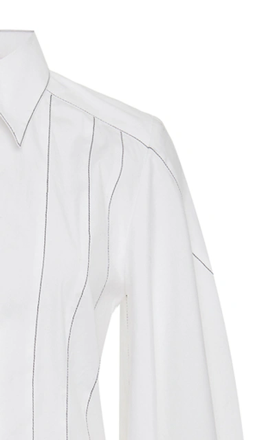 Shop Carolina Herrera Pinstriped Cotton-blend Top In White