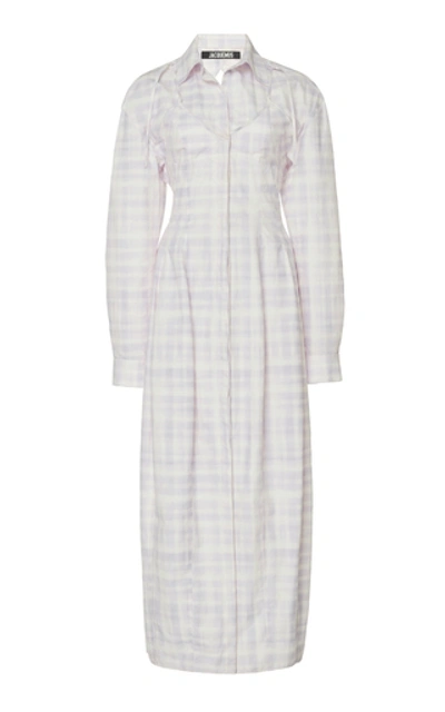 Shop Jacquemus La Robe Valensole Checked Midi Shirt Dress In Print