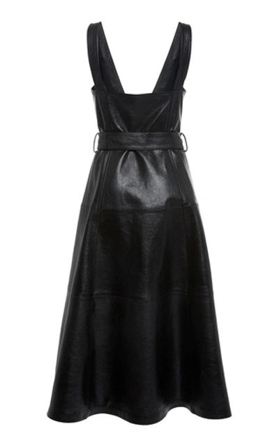 Shop Proenza Schouler Belted Textured-leather Midi Dress In Black