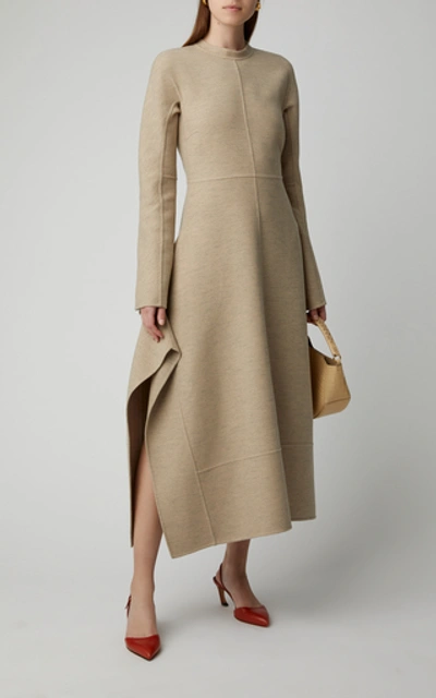 Shop Jil Sander Folded Wool Midi Dress In Neutral