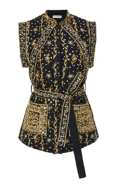 Shop Ulla Johnson Indira Embroidered Linen-cotton Blend Vest In Black