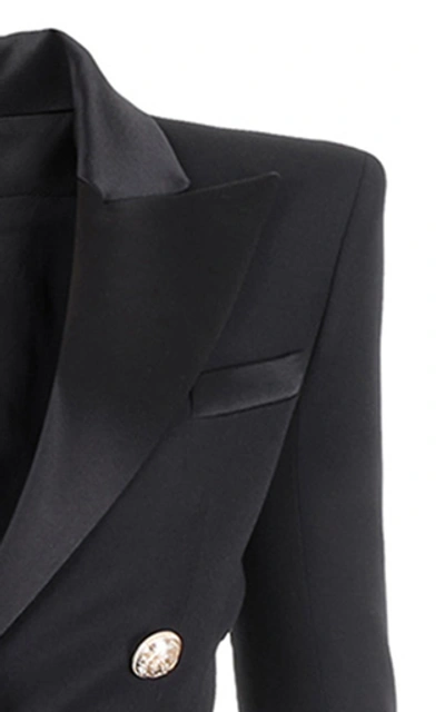 Shop Balmain Satin-lapel Wool Blazer Gown In Black