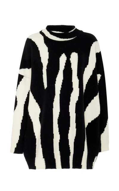 Shop Oscar De La Renta Intarsia Wool And Cashmere Turtleneck Sweater In Black