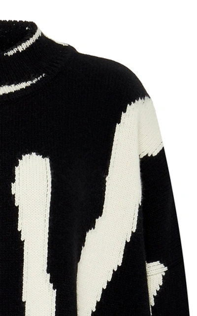 Shop Oscar De La Renta Intarsia Wool And Cashmere Turtleneck Sweater In Black
