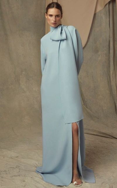 Carolina Herrera Exclusive Oversized Silk Maxi Dress In Blue | ModeSens