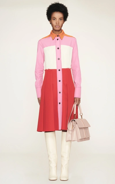 Shop Marni Pleated Color Block Crepe Midi Dress In Multi