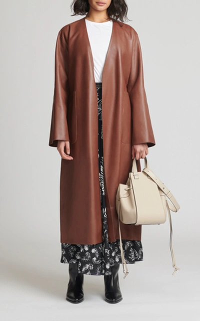 Shop Loewe Belted Leather Coat In Brown