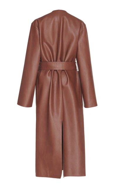 Shop Loewe Belted Leather Coat In Brown